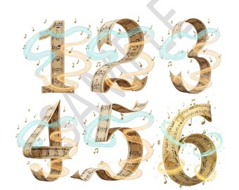 Musical Numbers digital PNG file for crafts scrapbooking sublimation stickers printable art music notes numeric clipart DIY projects decor