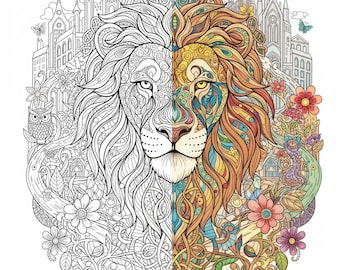 Páginas para colorear imprimibles, animales con líneas simétricas, diseños fantásticos, hojas para colorear relajantes y conscientes, mandalas zen intrincados, pósteres