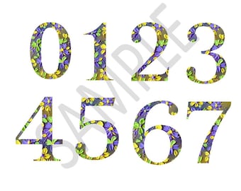 10 elegantes números florales texturizados, fuente digital, diseño de pintura, conjunto PNG de alta resolución para escuela, decoración, marketing, flores, números florales