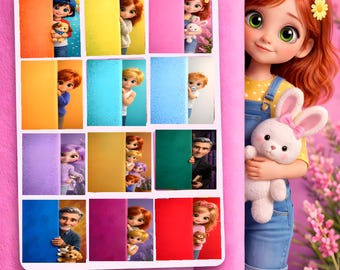 Paquete de 15 fondos de pantalla para teléfono y escritorio con personajes que se asoman, fondos digitales PNG creativos con espacio negativo para texto, base para tarjetas de felicitación DIY