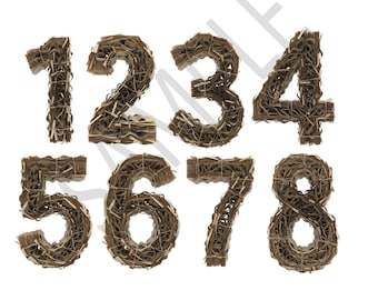Números de papel rústico, archivo PNG digital, manualidades, scrapbooking, imprimibles, pegatinas, sublimación, estilo kraft, imágenes prediseñadas numéricas, proyectos de decoración DIY.