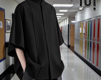 Stand Collar Shirt | Casual Half Sleeve Top | Minimalist Wear | Harajuku Streetwear Style