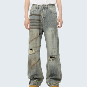 Denim Outfit Set | Ripped Jacket Baggy Pants | Daily Wear | Y2K Streetwear Style

Denim outfit set with ripped jacket and baggy pants in Y2K streetwear style.