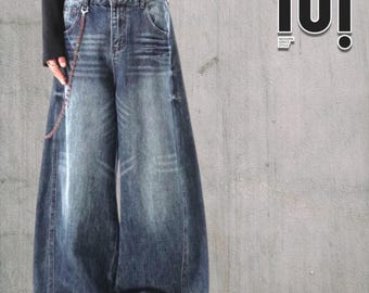 Baggy Washed Denim Jeans | Curved Wide Leg Pants | Modern Y2K Streetwear