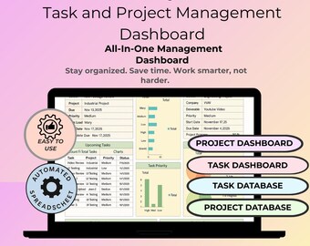 Instrumentpanel för uppgifts- och projekthantering | Mall för Excel och Google Sheets