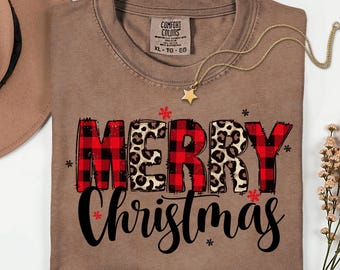 Comfort Colors® Leopard Merry Christmas T-Shirt, Christmas Shirt, Woman Leopard Christmas Shirt, Christmas Gift, Happy New Year Tee