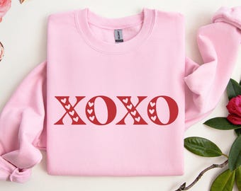 XOXO Valentines Day Sweatshirt, Cute Hearts Tee for Her, Love Sweatshirt, Romantic Holiday Crewneck, Gift for Girlfriend