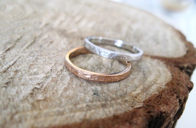 Rose Gold Stackable textured ring wedding band dainty skinny | Etsy