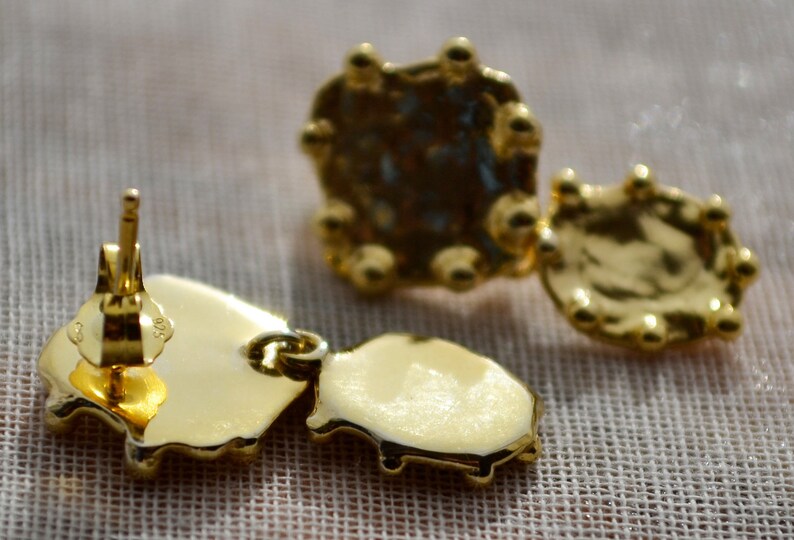 vermeil cushion studs Gold Post Wedding Dangle Earrings light weight abstract earrings