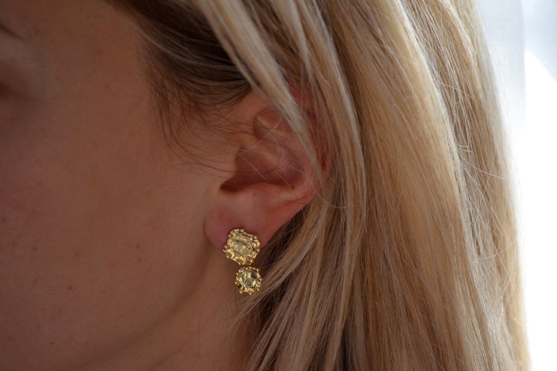vermeil cushion studs Gold Post Wedding Dangle Earrings light weight abstract earrings