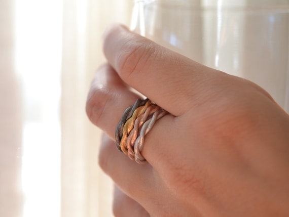 Mixed Metal Set of 4 vine Twisted Stacking Rings, Silver Ring, Rose Gold  Vermeil, Yellow Gold Vermeil, Black Rhodium Plated - Etsy