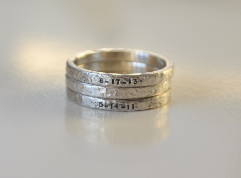 14k Gold Personalized Hand Stamped Name Rings With Date Baby - Etsy