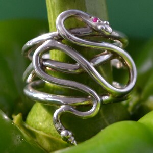 Silver Snake Ring with Ruby & Diamond, serpent ring,evil eye protection,talisman,positive energy,snake jewelry