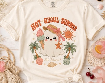 Hot Ghoul Summer Comfort Colors Shirt, Cute Ghost Beach Tee, Spooky Summer Halloween T-Shirt, Kawaii Vacation Ghost Shirt, Gift for Her