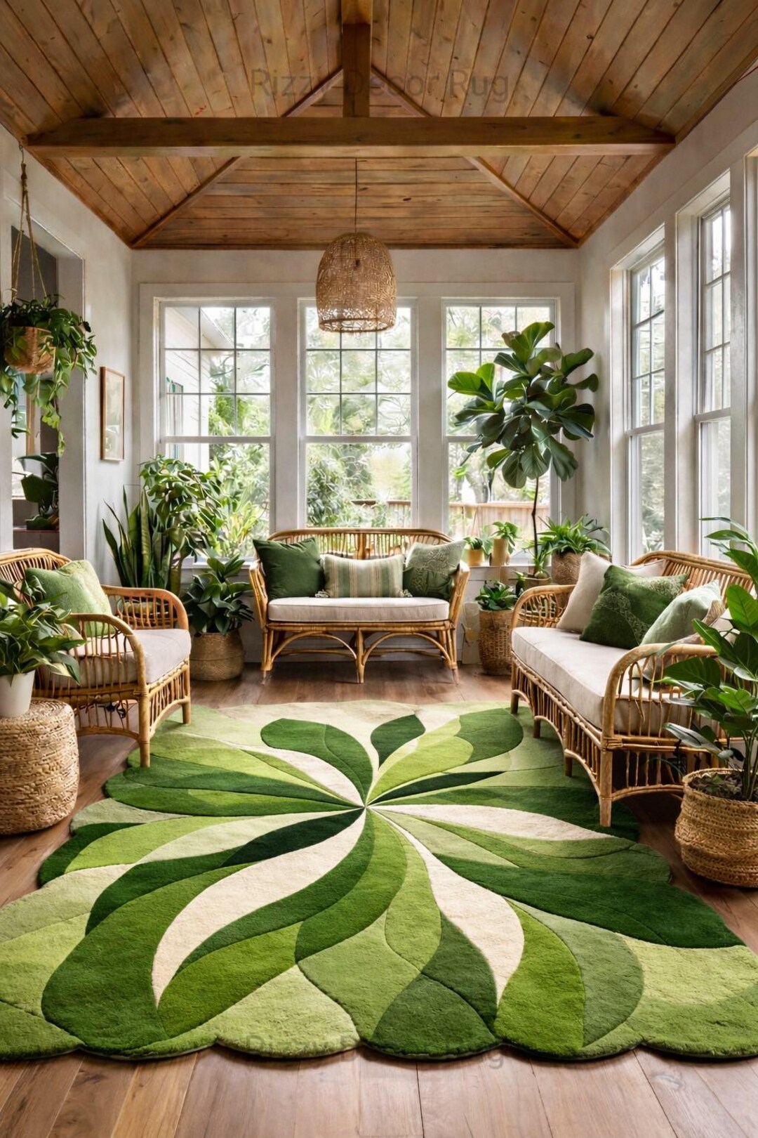Green Leaf Shaped Area Rug – Botanical Nature Inspired Hand Tufted ...
