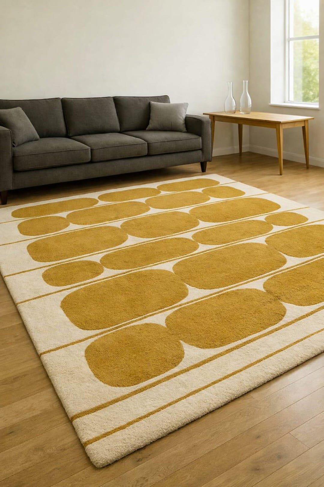 Mustard Geometric Hand Tufted Wool Area Rug – Modern Minimalist Living ...