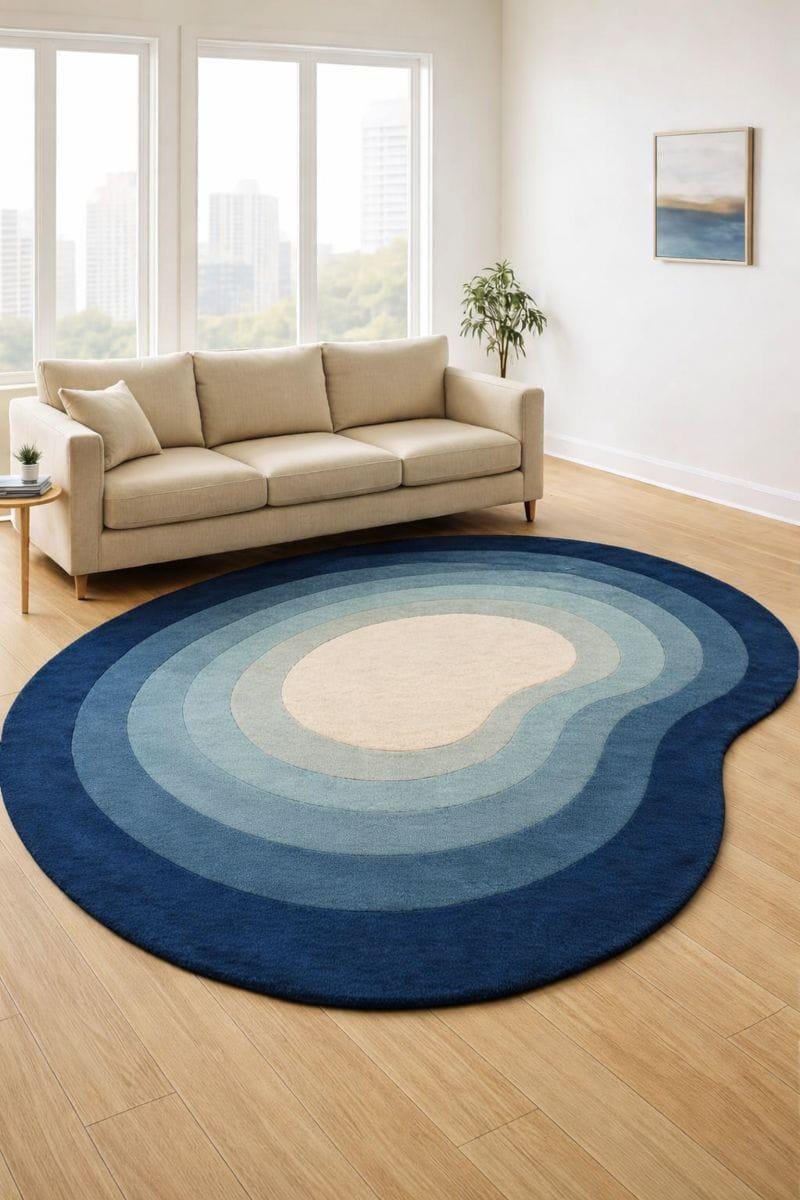 Abstract Blue Gradient Hand Tufted Wool Rug – Organic Shape Area Rug - Etsy