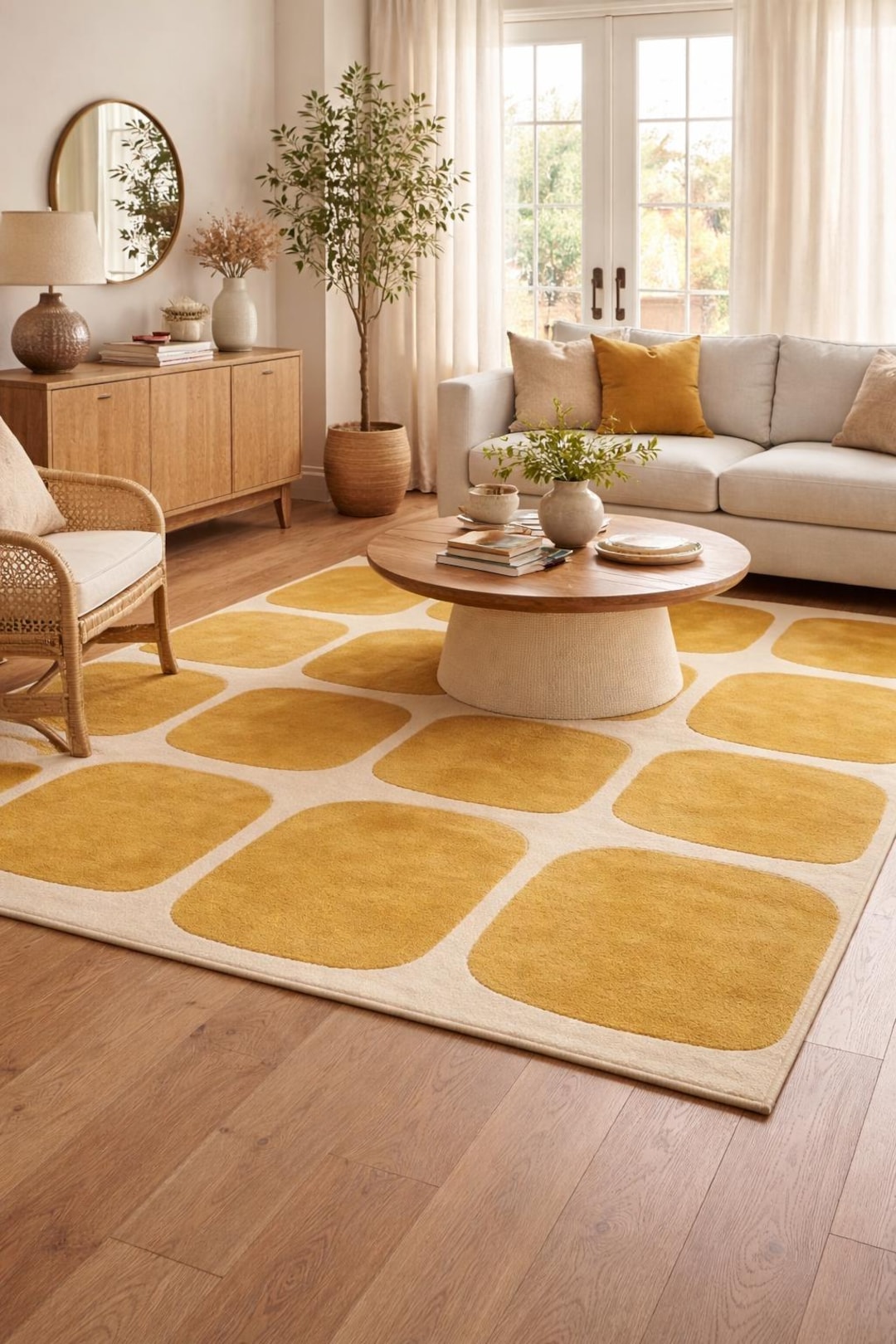 Mustard Yellow Block Pattern Geometric Scandinavian Style Hand Tufted ...