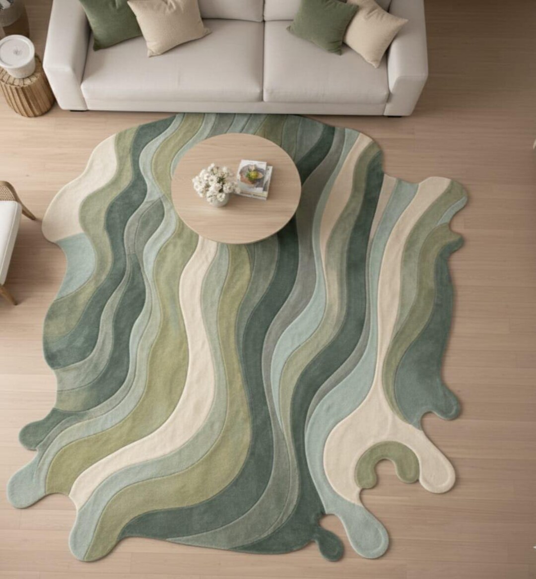 Blue Floral Hand Tufted Area Rug – Modern Navy Sky Blue Flower Carpet ...
