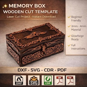 Celtyckie drewniane pudełko na pamiątki SVG | Szablon wycinany laserowo z zawiasami (do natychmiastowego pobrania)