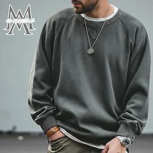 Men&#39;s Pullover Sweatshirt | Minimalist Solid Basic Tops | Streetwear Winter Vintage Fits
