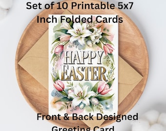 Watercolor Easter Cards Bundle 5x7 Printable Double Sided Set of 10 Foldable Happy Easter