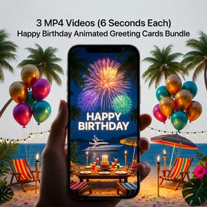 Happy Birthday Animated E-Cards Bundle | 3 MP4 Videos (6 Seconds Each) | Instant Download