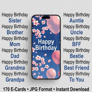 Happy Birthday-bundel 170 e-kaarten telefoon JPG 9:16 digitale wenskaarten direct downloaden