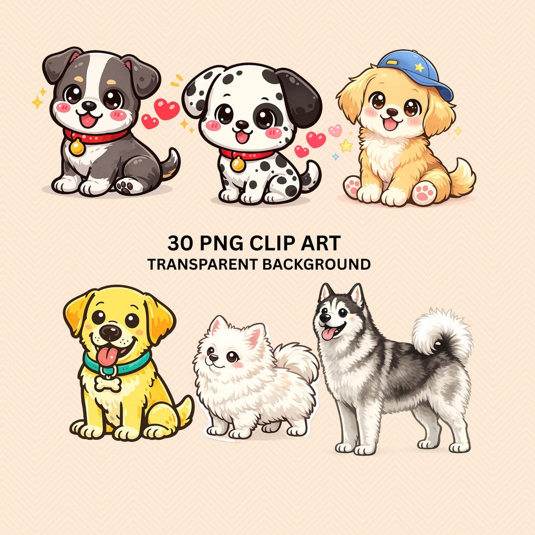 Puppy & Dog PNG Clipart Bundle – Transparent Background, Instant ...