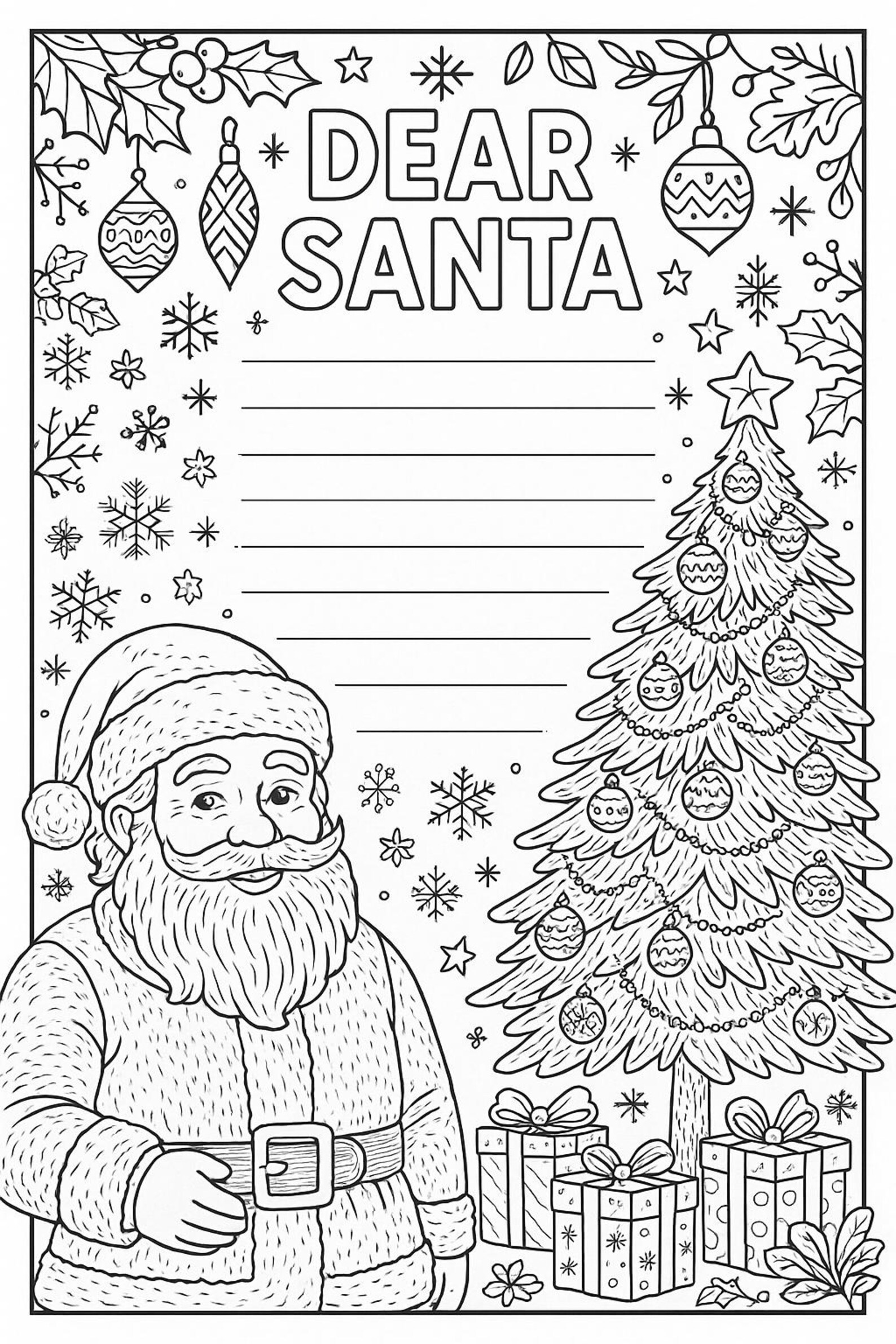 Dear Santa Letter Template Printable – Christmas Coloring Page for Kids ...