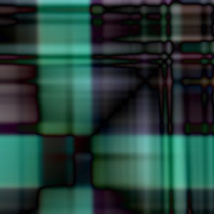 Könnte beinhalten: Abstrakte digitale Kunst mit einem verschwommenen, gitterartigen Muster. Die Farbpalette umfasst Türkis-, Lila- und Schwarztöne, wodurch ein Gefühl von Tiefe und Bewegung entsteht. Das Design weist horizontale und vertikale Linien auf.