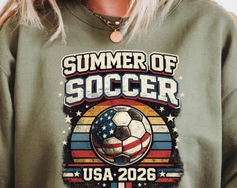 Summer of Soccer USA 2026 Sweatshirt, Soccer Fan Gift, Patriotic Football Graphic Hoodie, USA Soccer Lover Sweatshirt, Sports Fan Apparel