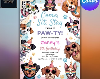 Dog Party Invitation Template | 5x7 Editable Canva Design | Puppy Birthday Invite