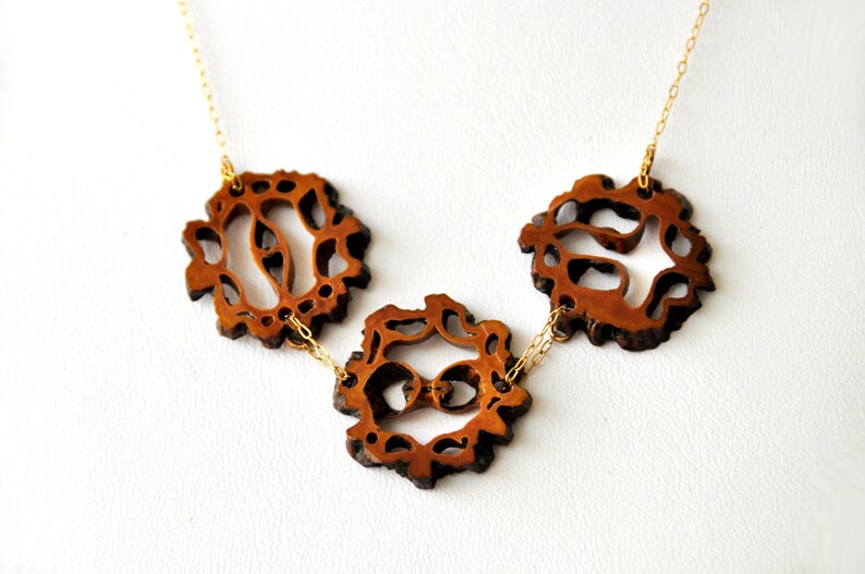 Wooden Ornament Necklace Art Decor Necklace 14K Gold Filled Etsy