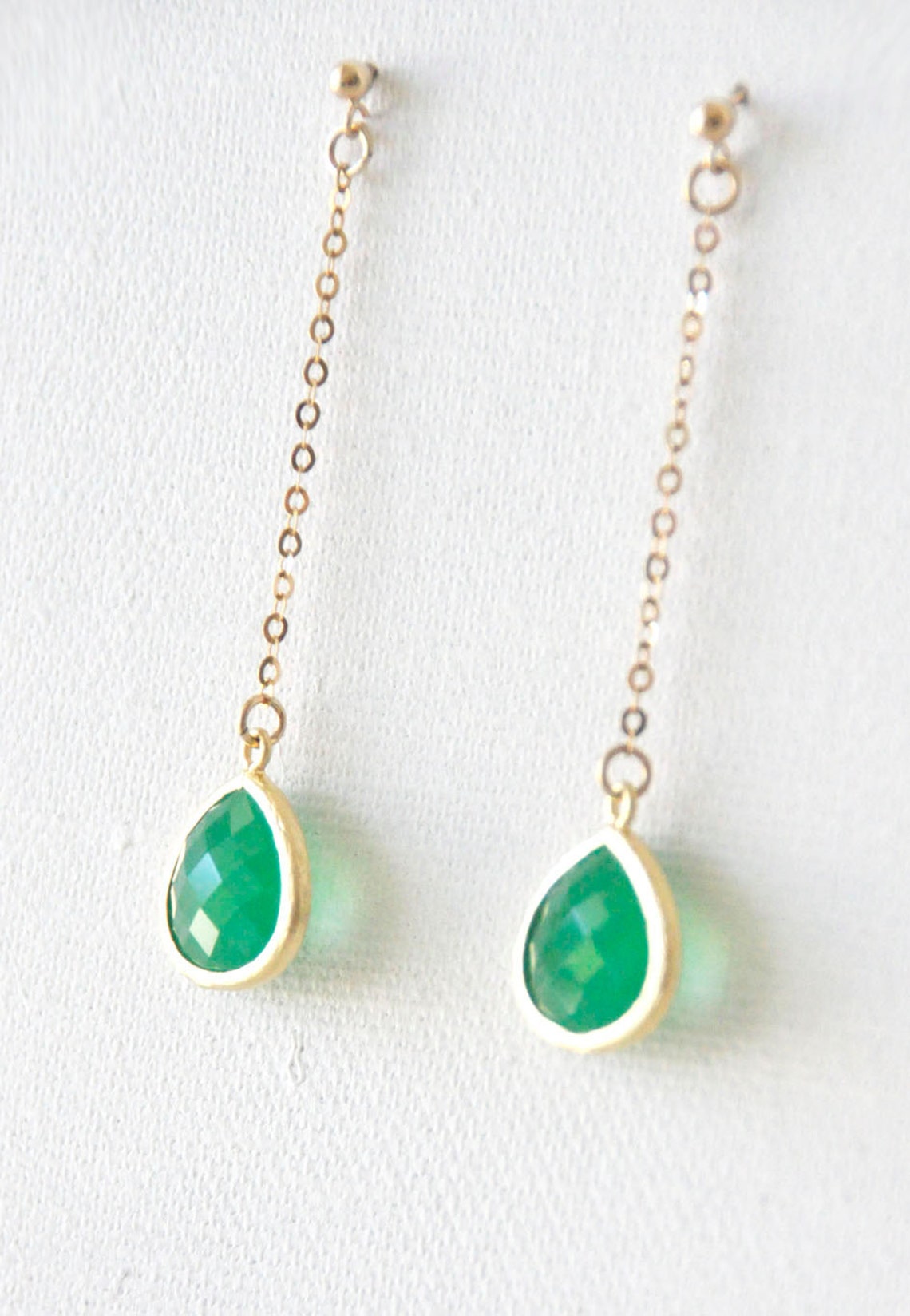 Green Threader Earrings 14k Gold Filled Chain Threaders Etsy