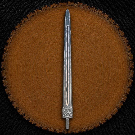 Handmade 28" Copper Damascus Sword Blank Blade – 2" Wide Damascus Steel, Custom Knife Making