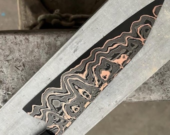 Handmade Copper San Mai Copper Damascus | 1095 And 15N20 | Copper Damascus Chef Knife | Custom Knife