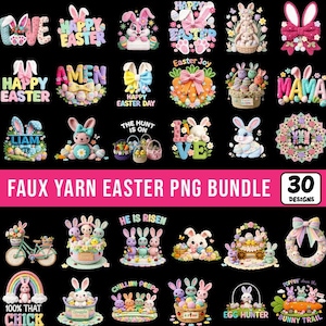 Easter PNG Bundle, Faux Yarn Egg Hunter Bunny, Latch Hook Yarn Bow Christian Easter Png, Jesus Easter Crochet Png, Easter Yarn Png