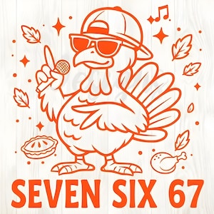67 Thanksgiving Meme PNG, Six Seven Turkey jpg, Rolig höstkalkondesign