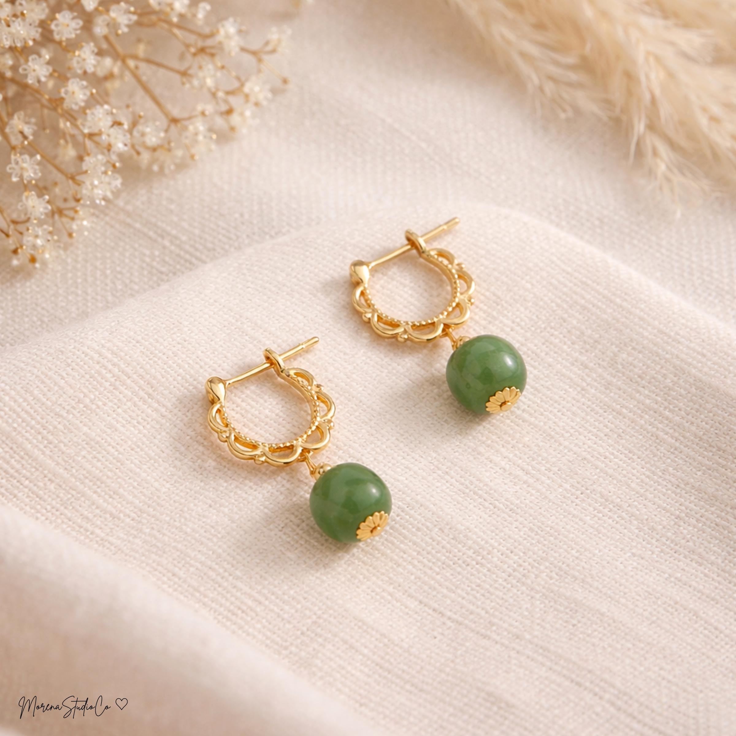 Boucles d'oreilles Big Sur avec galets en jade néphrite. - France