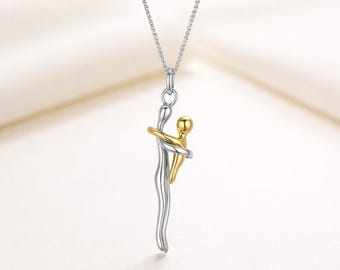 Moeder en kind knuffelketting, moeder en baby-hanger, 925 sterlingzilver goudkleurige sieraden, Love Embrace cadeau voor moeder