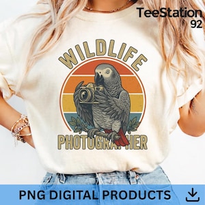 Wildlife Photographer African Grey Parrot Camera Photography PNG: Birdwatching Nature Lover png Exotic Bird Clipart (Digital Download)
