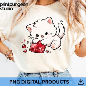 Kawaii Cat With Ruby PNG: Cute White Kitten Gem Clipart Pet Lover png Anime Kitty Red Jewel (Digital Download)