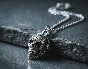 DJ Skull Pendant, Antique Silver Zinc Alloy, Music Lover Gift