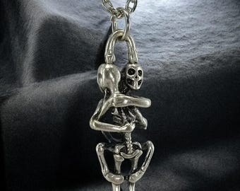 Hugging Skeleton Pendant Necklace, Antique Silver Finish