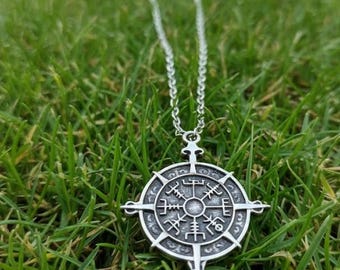 Viking Vegvisir Pusula Gümüş Kaplama Kolye Ucu