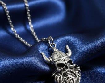 Viking Sakallı Kuru Kafa Gümüş Kaplama Kolye Ucu