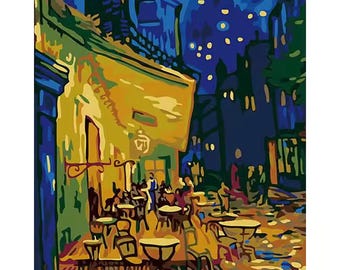 Van Gogh Café Terrace Paint By Number Kit | Starry Night Cityscape Wall Art Canvas