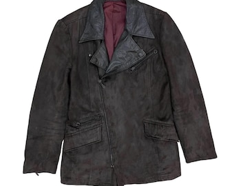 Vintage Japan Tornado Mart Patchwork Leather Hoodie Jacket - M