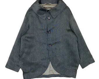 Chaqueta vintage Romeo Gigli de cáñamo con botones, color gris, talla 38